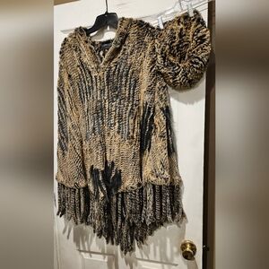 Stylish Tan and Black Women's Jacket with Fringe